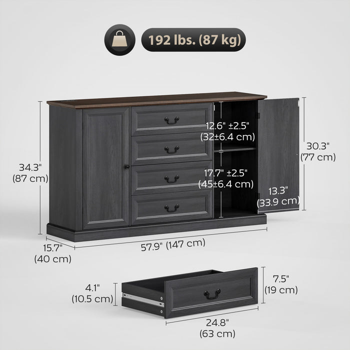 HOMCOM Buffet 58\" avec station de charge, grain de boisnoir
