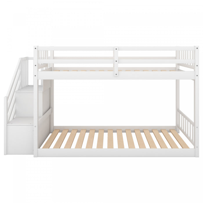 Joanna – Lit Superpose Bas En Bois Massif, Format Simple Avec Echelle De Rangement – Blanc