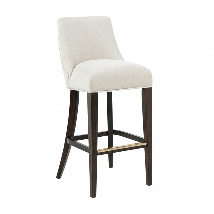 Tabouret de bar moderne en bois Beever avec assise rembourree en chenille creme