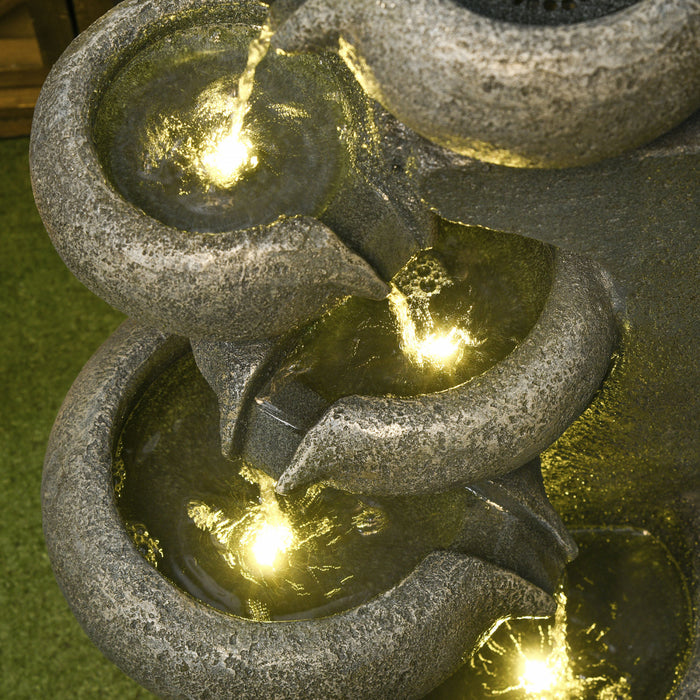 Outsunny Fontaine Exterieure A 5 Niveaux Cascade En Resine A Lumiere Led