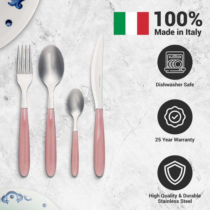 Ensemble De Couverts En Acier Inoxydable Italien Arimi Nilu 24 Pieces - Service Pour 6 Personnes - Manche Rose