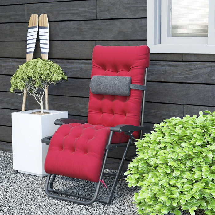 Chaise Longue A Gravite Zero Rembourree Outsunny, Chaise Inclinable Pliante, Rouge