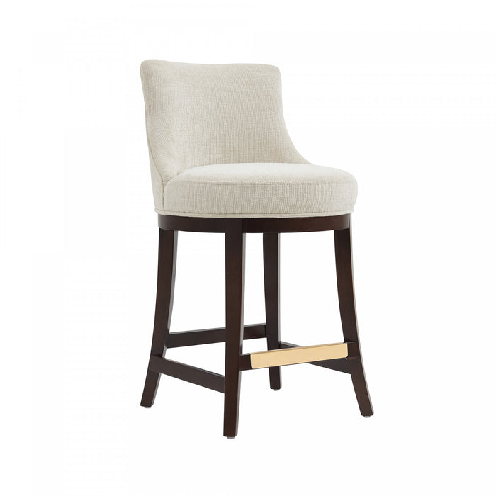 Tabouret de comptoir moderne en bois Lucia avec assise en chenille, finition naturelle