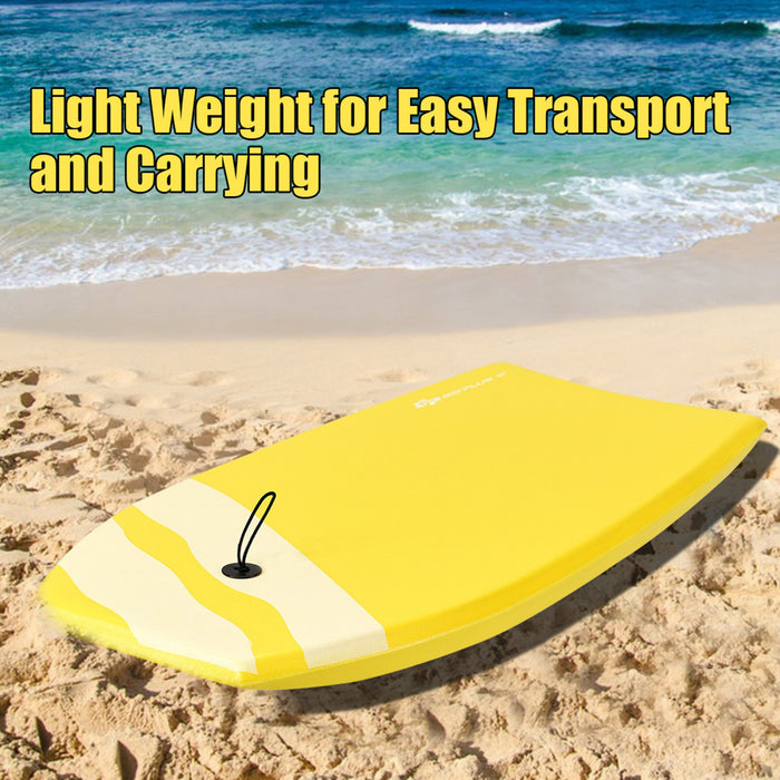 Costway Bodyboard,planche De Surf 41 Pouces En Xpe Avec 90cm De Corde Pour Debutants,amateurs Jaune Avec Noix De Coco + Parasol