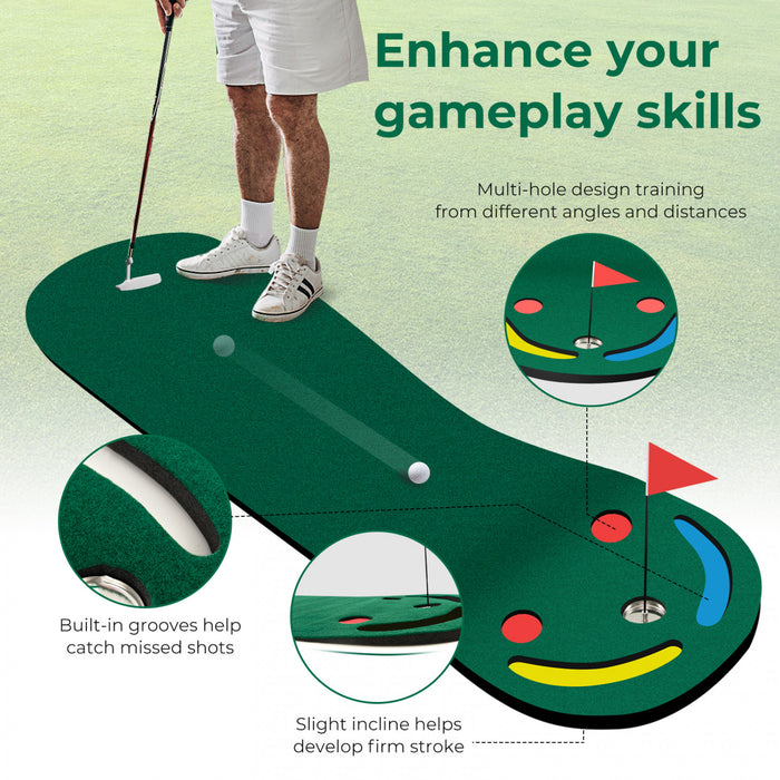 Costway 9.8ft X 3ft Par 3 Trous De Golf Mettant Tapis Vert Pour La Pratique Interieure Et Exterieure