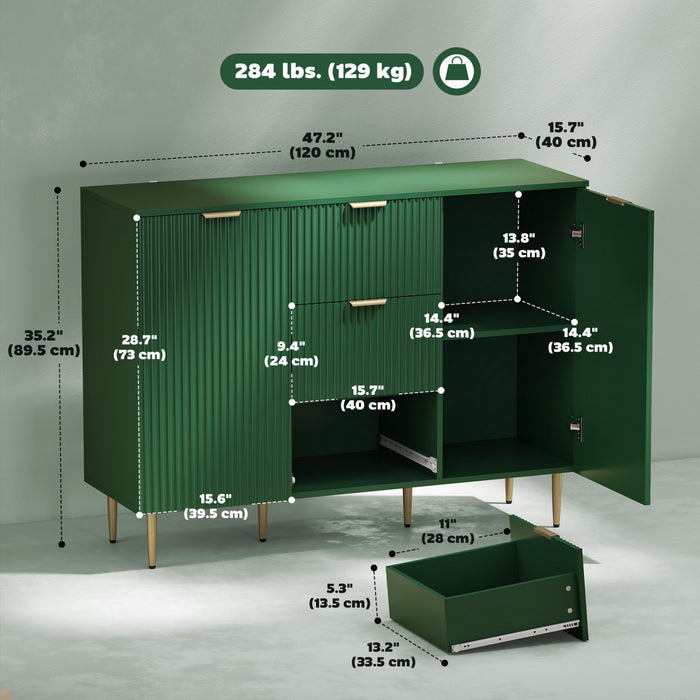 HOMCOM Buffet avec 3 Tiroirs et Etageres Ajustables, Vert