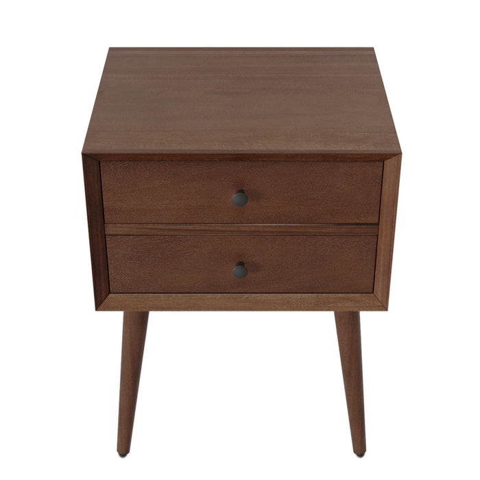 Emma Table de Nuit Moderne Mid-Century avec 2 Tiroirs, Marron