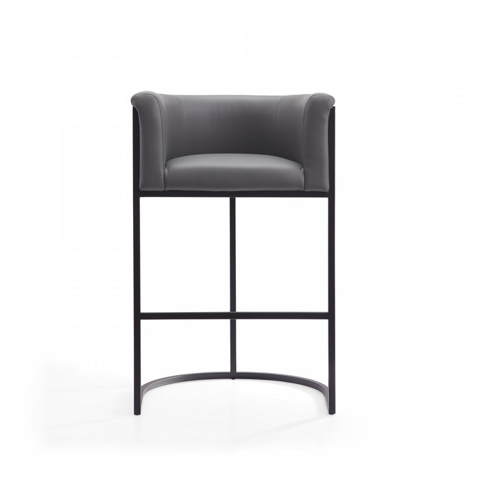 Tabouret de bar rembourre en metal gris style cosmopolite mi-siecle moderne - Lot de 2