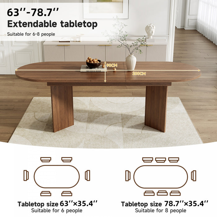 FlexDine Table a Manger Ovale Extensible 63-79 po avec Rallonge Cachee et Base a Double Piedestal, Noyer
