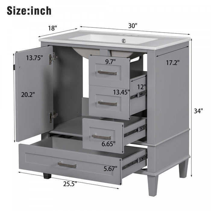 Katherine Meuble-lavabo De Salle De Bain 30 Po En Bois Massif Avec Lavabo Integre - Gris