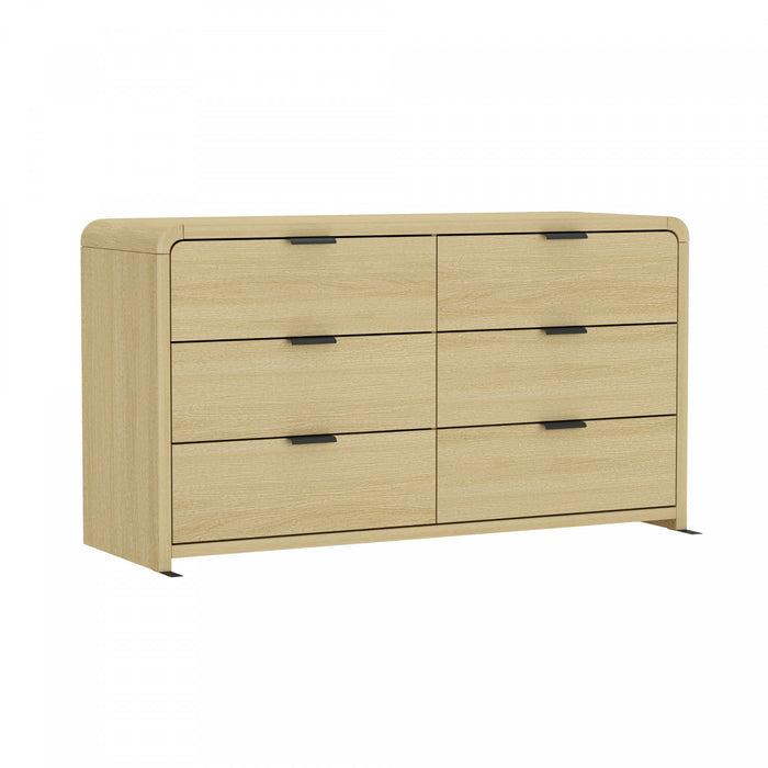 Commode moderne Grace 60\" en chene naturel (6 tiroirs)