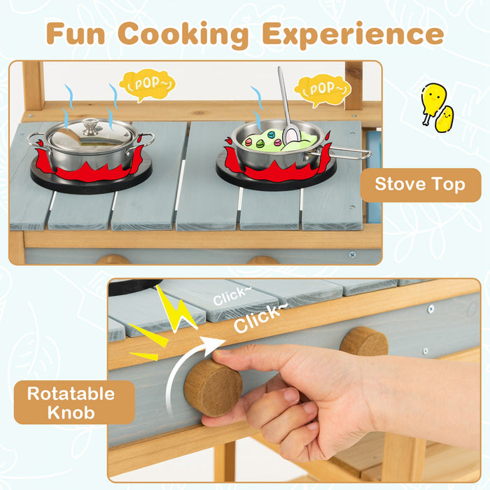 Jeu De Cuisine En Bois Pour Enfant, Cuisine Jouet Pour Enfant, Robinet Et Reservoir A Eau, Evier Amovible, 3 Crochets De Suspension, 1 Etagere Amovible, 2 Etageres Fixes, Pour Les +3 Ans