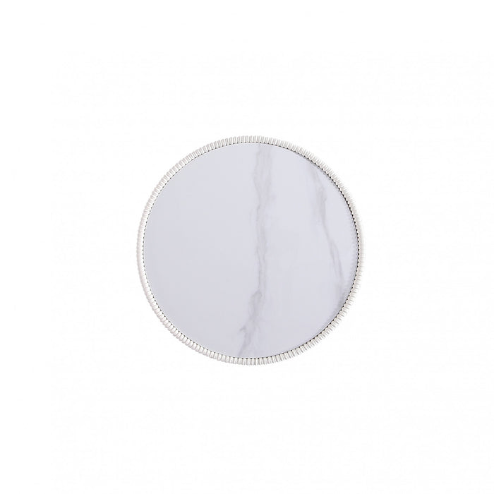 Table d’appoint Anderson moderne avec plateau en pierre frittee et revetement creme – Lot de 2