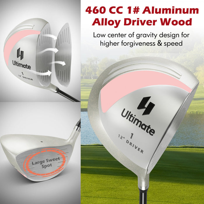 Costway 9 Pcs Femmes Complete Golf Club Set A Main Droite Avec 460cc Alliage Driver Fers Rose