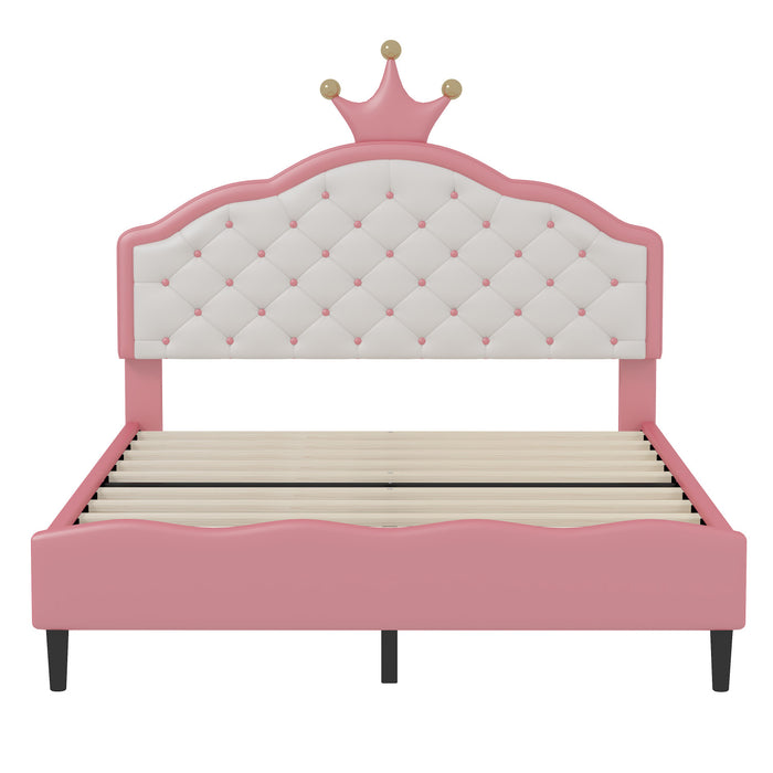 Lily Lit de Princesse Fantaisie Couronne Elegante avec Tete de Lit en Cuir PU Capitonne, Taille Double
