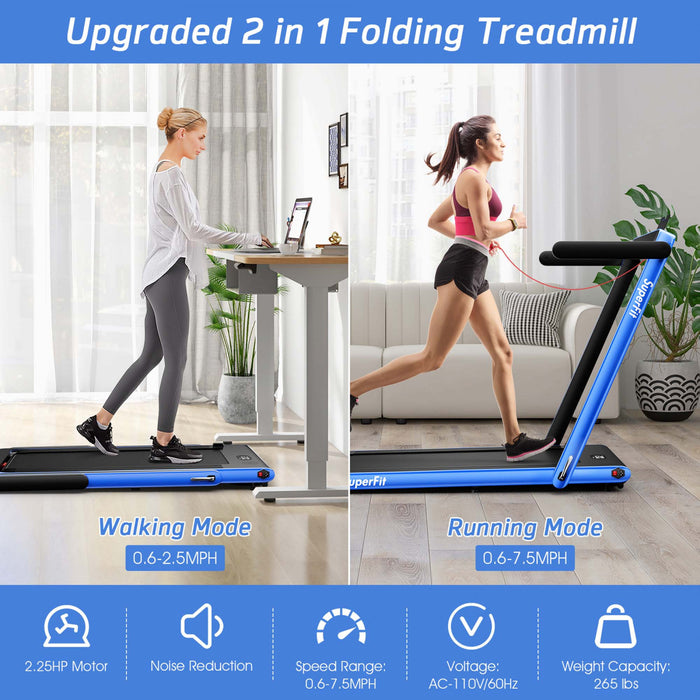 Tapis De Course Pliable 2 En 1superfit – Moteur 2,25 Cv – Double Ecran – Haut-parleur Bluetooth