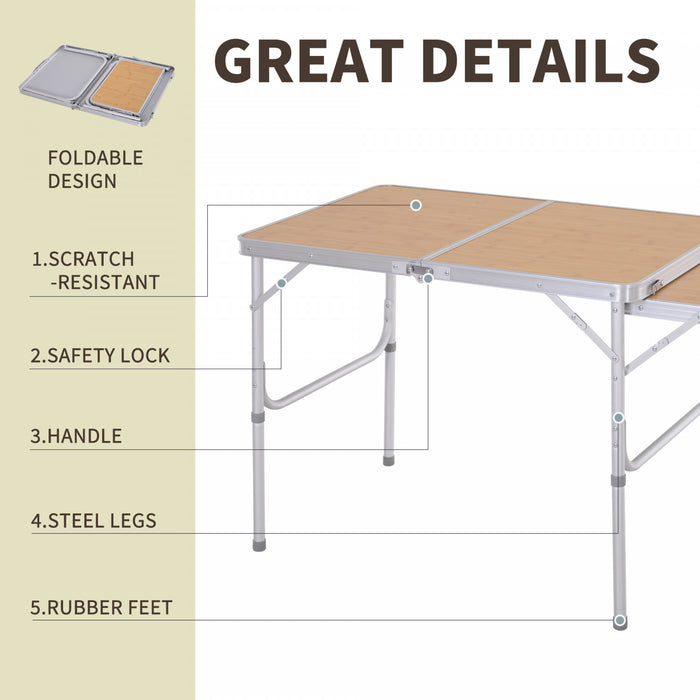 Outsunny Table de Pique-Nique Pliante 3ft avec Etagere Coulissante en Aluminium