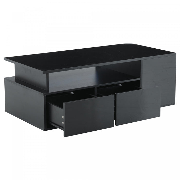 Daniel table basse avec eclairage LED et tiroirs de rangement, noir