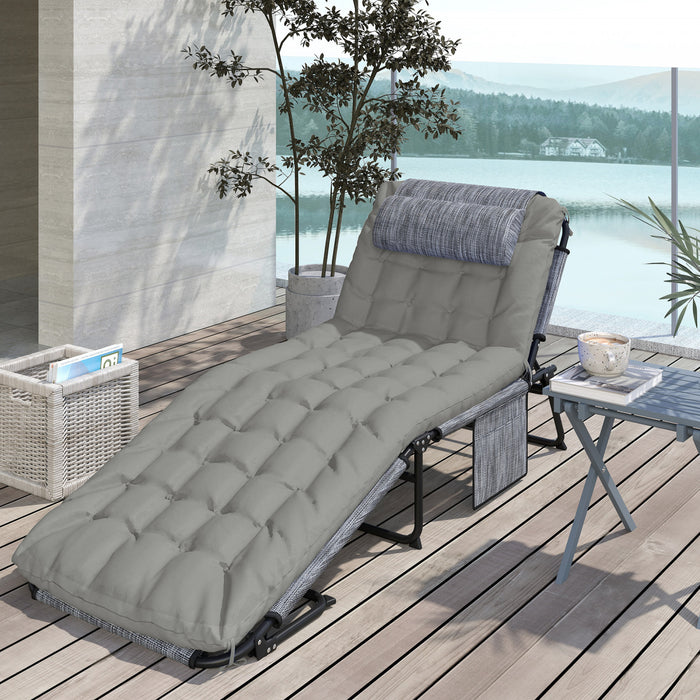 Outsunny Chaise Longue Pliante Avec Coussin, Chaise De Bronzage Inclinable, Gris