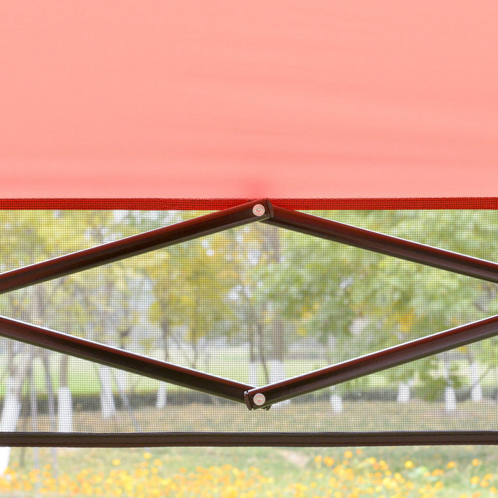 Tente De Jardin Pliable Outsunny De 7 Pi X 7 Pi Avec Sac A Dos Et Auvent De Fete En Plein Air, Rouge Et Noir