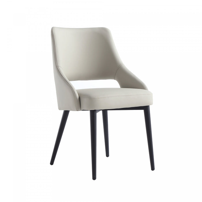 Chaise de salle a manger moderne Tremont en metal et cuir vegetalien gris pierre