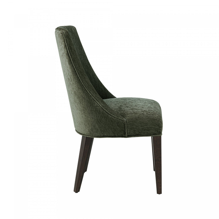 Chaise de salle a manger moderne Beever en bois et chenille vert foret - Lot de 2