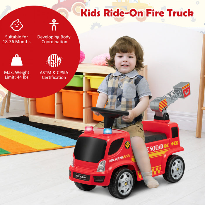 Costway Kids Ride On Fire Truck Foot-to-floor Sliding Push Car W / Musique Et Fabricant De Bulles