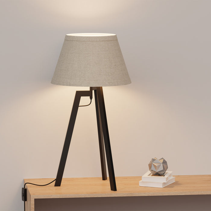 Lampe de table architecturale noire de 27 po à trépied avec abat-jour texturé