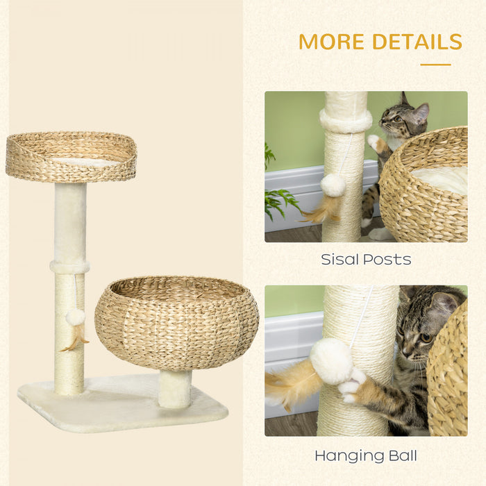 Pawhut Arbre A Chat De 28\" Avec Griffoir En Sisal Pour Chatons D'interieur, Arbre A Chat Moderne Avec Joli Design De Panier, Petit Arbre A Chat Avec Balle Amusante