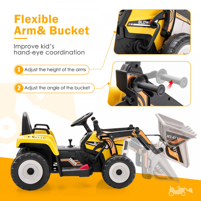 Costway Enfants Montent Sur Excavateur 12v Tracteur Electrique Rc W / Seau De Creusement Jaune