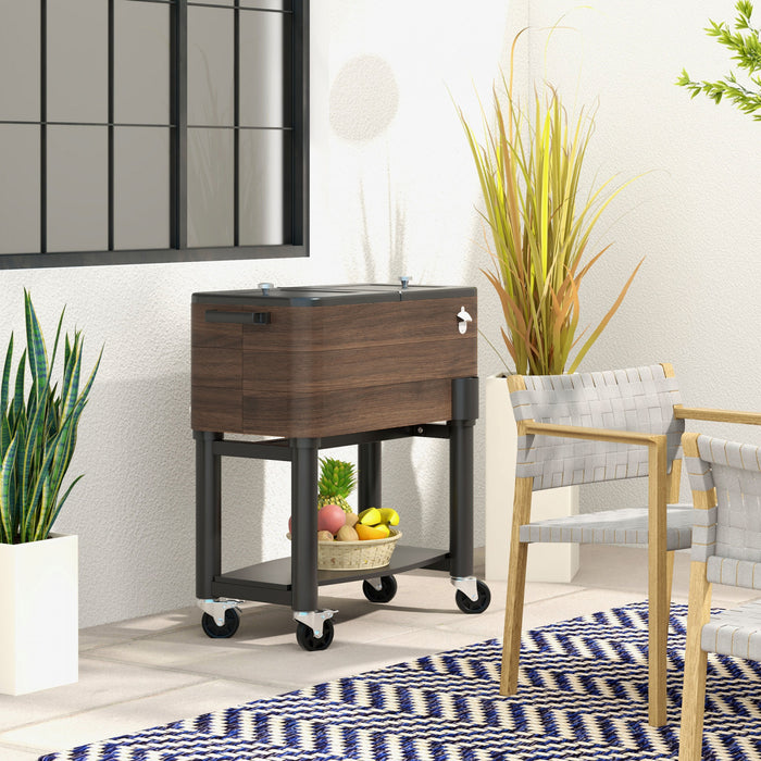 Outsunny Glaciere d'exterieur de 60 litres avec roues verrouillables marron