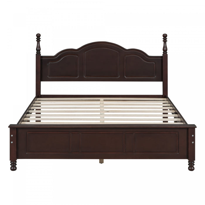 Jessie Lit plateforme style retro avec support a lattes en bois, Taille Queen, Noyer