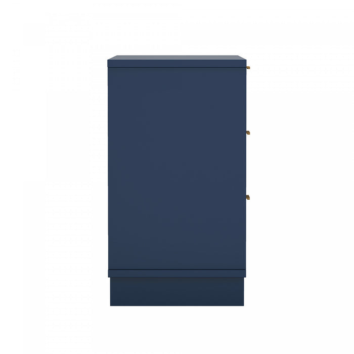 Commode contemporaine Elara 38\" en bois massif bleu minuit (3 tiroirs)