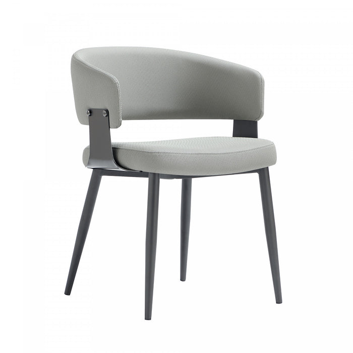 Chaise de salle a manger moderne Luce en metal texture et cuir vegetalien gris pierre