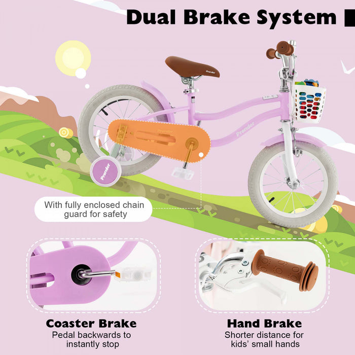 Velo Costway 14\" Pour Enfants Avec Roues D'entrainement Amovibles Et Panier Pour 3-5 Ans Violet