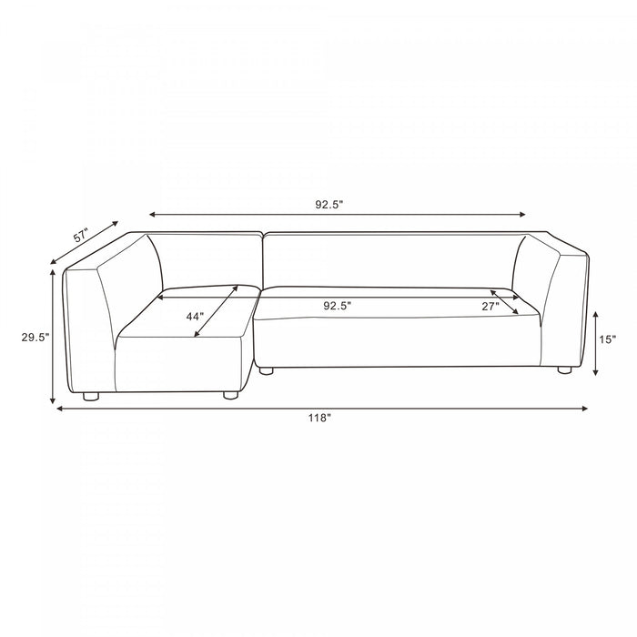 Canape sectionnel moderne contemporain Lukas 2 pieces, 118\", oriente a gauche, couleur creme
