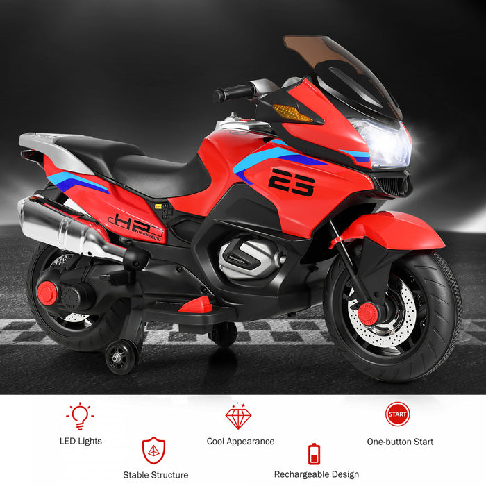Moto Electrique 12v Pour Enfants Avec Roues D'entrainement Et Eclairage, Rouge