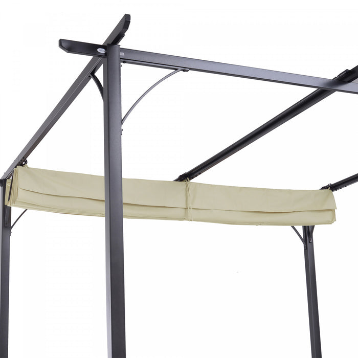 Pergola Retractable 3l X 3l X 2,30h M Structure Metal Epoxy Anticorrosion Noire + Toile Polyester Haute Densite 180 G/mĠ Incluse Beige