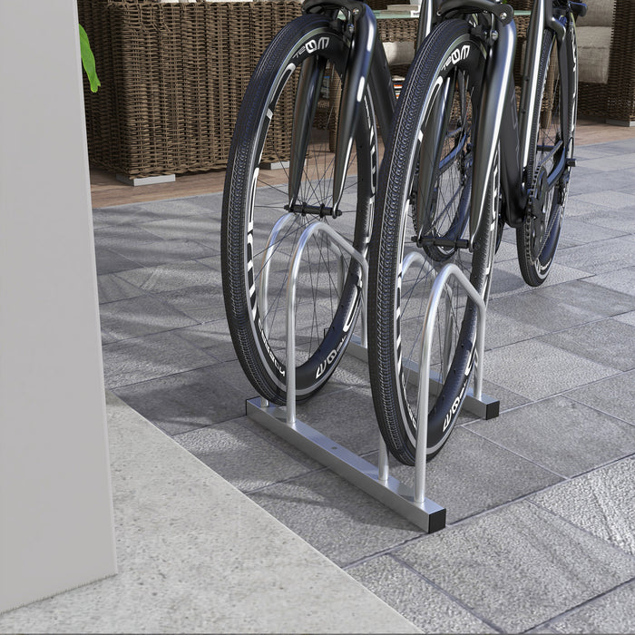 HOMCOM Porte-velos reglable 2 velos, support de sol en acier, argente