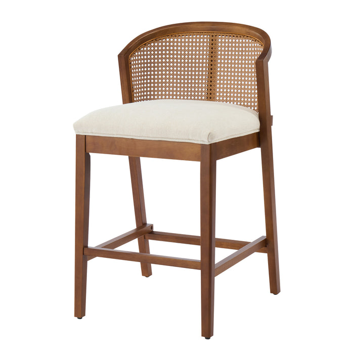 Tatti – Lot de 4 tabourets de comptoir en bois d’hevea avec dossier en cannage, finition noyer