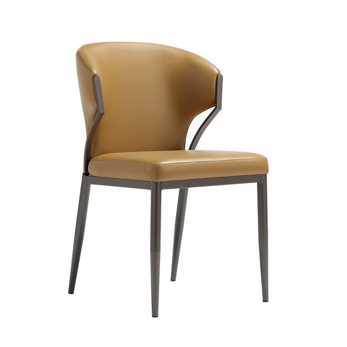 Chaise de salle a manger moderne en metal et cuir vegetalien Kirsten couleur camel - Lot de 2
