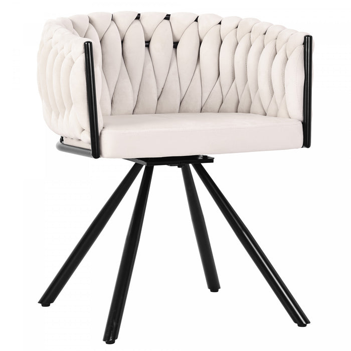 Chaises de salle a manger pivotantes Amelia en velours avec revetement capitonne et pieds en metal, lot de 2, beige