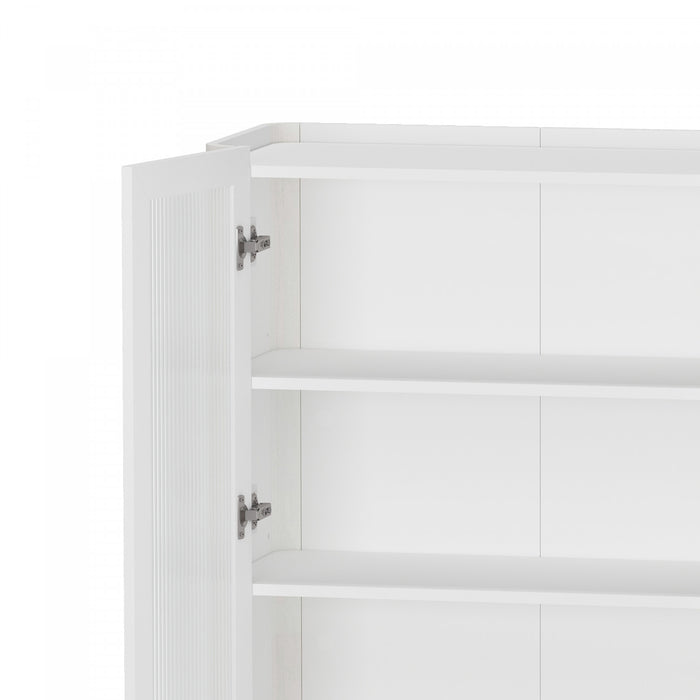 Armoire bibliotheque moderne Abbey 32\" en verre trempe blanc (4 etageres)