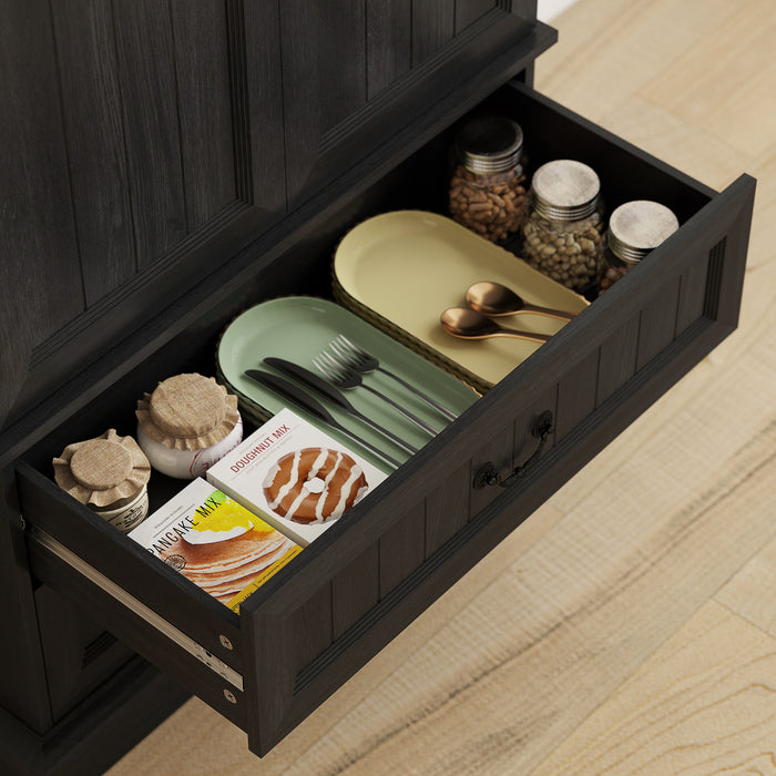 HOMCOM Armoire de cuisine 72\" avec eclairage LED et etageres de porte, Noir