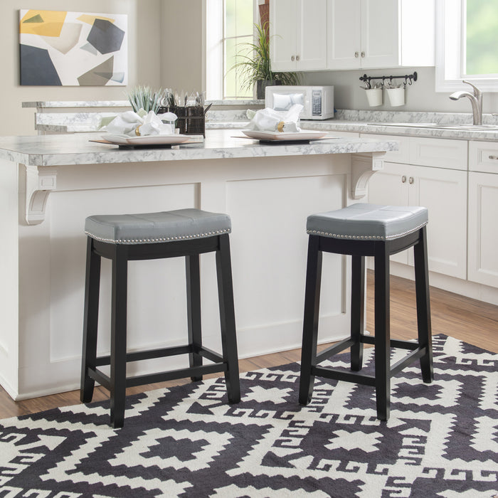 Tabouret Claridge de hauteur comptoir en similicuir et sans dossier - gris