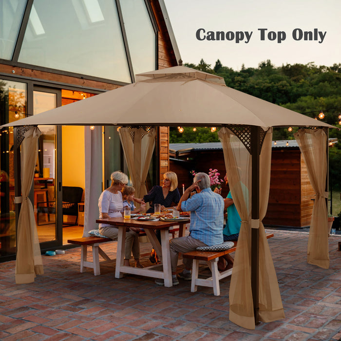 10’ X 12’ Patio Gazebo De Remplacement Couvercle Superieur A 2 Niveaux Canopy Cpai-84 Exterieur Brun