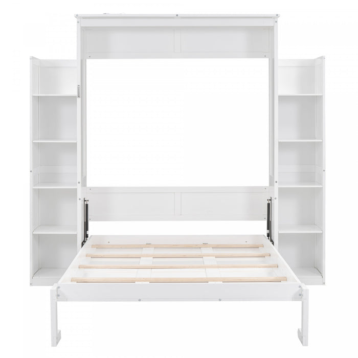 Aiden Lit escamotable Murphy avec etageres et eclairage LED, taille Full, blanc