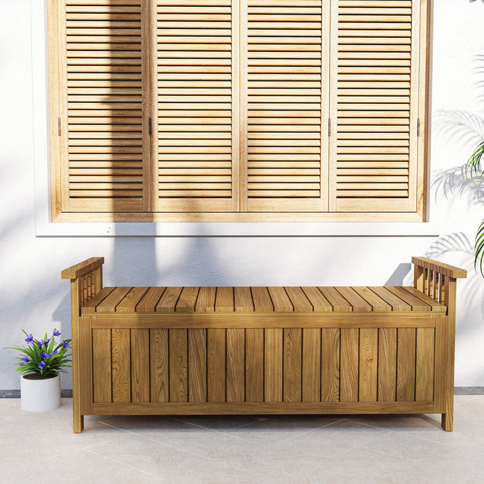 Outsunny Banc d'exterieur en bois coffre de rangement de 49 gallons, marron