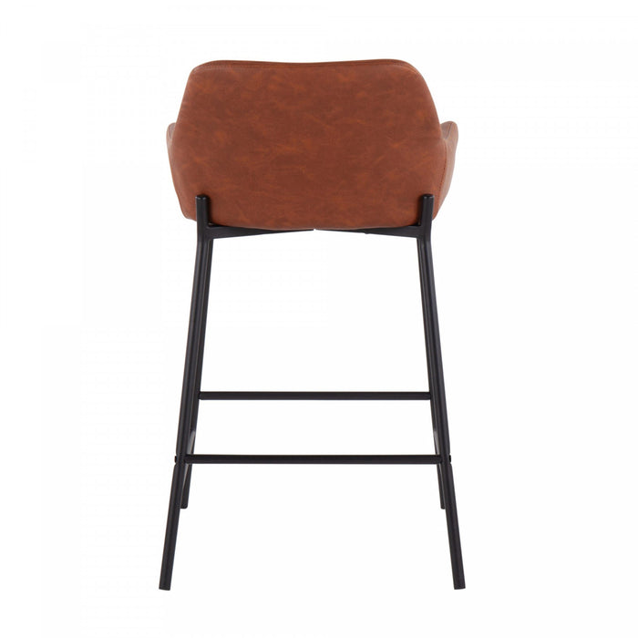 Tabouret industriel Daniella de hauteur comptoir en similicuir chameau - ensemble de 2