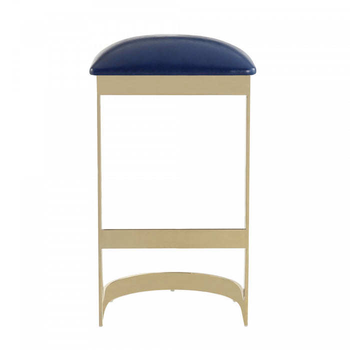 Tabouret de bar moderne en metal et tissu Aura bleu - Lot de 3